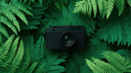 Camera in Nature, Fern Photography, Green Imagery, Vintage Look
