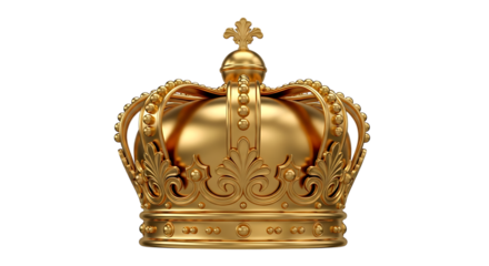 Ornate Golden Regal Crown with Intricate Detailing, isolated on white or transparent background, PNG