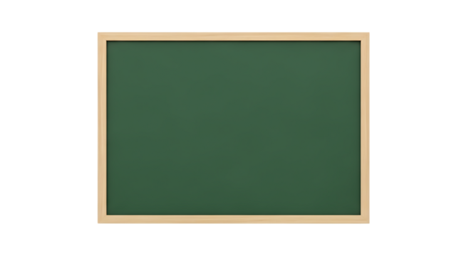 Green chalkboard with light wood frame, isolated on white or transparent background, PNG