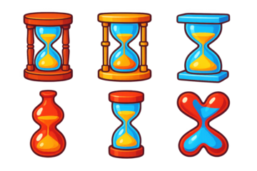 Set of six different shaped sand timers
