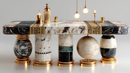 Beautiful marble furniture table with royal golden base high resolution picture