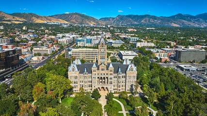 Aerial County Building Downtown Salt Lake City Wasatch Mountains Urban Landscape