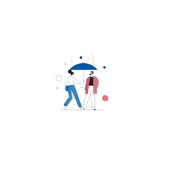 Modern Minimal Illustration of Human Connection Under Umbrella