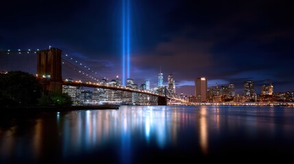 Fototapeta premium NYC Skyline, Brooklyn Bridge, Tribute Lights, Night View
