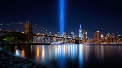 NYC Skyline Tribute, Brooklyn Bridge, Night Cityscape, Lights