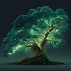 Beautiful mystical tree glowing in enchanted forest high resolution picture