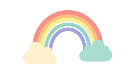 Obraz premium Simple and elegant pastel spectrum arc with charming fluffy cloud accents, a beautiful and whimsical vector illustration representing joy, imagination, and positive feelings