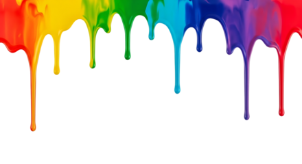 Rainbow paint dripping in liquid form, isolated on white or transparent background, PNG