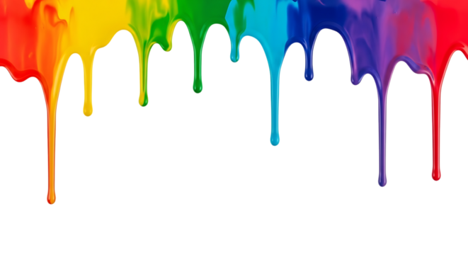 Rainbow paint dripping in liquid form, isolated on white or transparent background, PNG