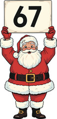 Santa Claus Holding Number Sign 67 – Festive Christmas Countdown Illustration