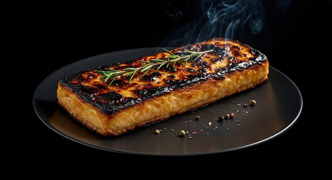 Deliciously charred food, showcasing perfect caramelization and a smoky flavor, inviting a delightful culinary experience ,fresh ,enjoyment ,dark