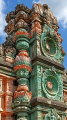 Obraz premium Temple pillar detail with flowers and columns