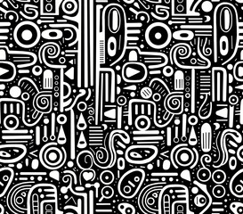 Black and white abstract hand-drawn doodles .Seamless pattern.