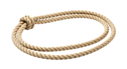 Thick natural fiber rope forming a loop with a knot, isolated on white or transparent background, PNG