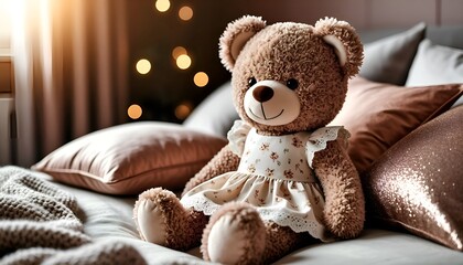 This heartwarming image is ideal for children's product advertising, lifestyle blogs about comfort and home decor, greeting cards, and as a gentle background for websites related to family and childho