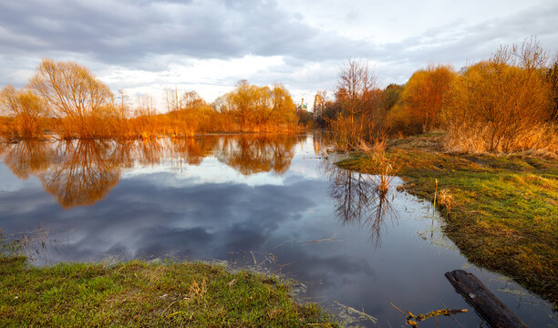 Calm lake with trees in the background