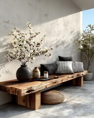 Beautiful patio decor with rustic furniture high resolution picture