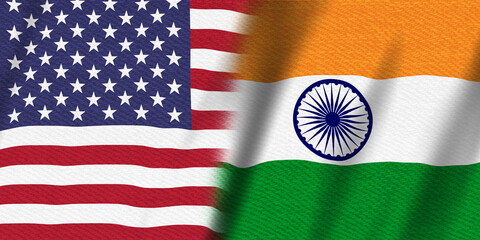 USA flag stars and stripes and India flag background