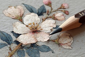 Beautiful pink blossom watercolor high resolution picture