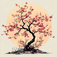 Beautiful pink flower bonsai silhouette high resolution picture