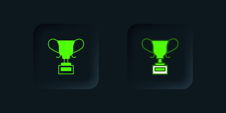 Green Award cup icon isolated on black background. Winner trophy symbol. Championship or competition trophy. Sports achievement sign. Black square button. Vector