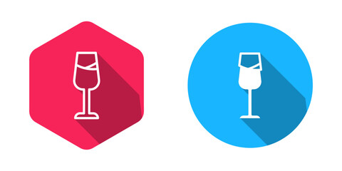 Filled and outline Wine glass icon isolated with long shadow background. Wineglass sign. Vector