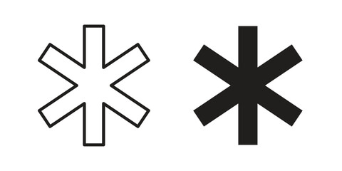 Asterisk icons in outline, flat style. Vector EPS