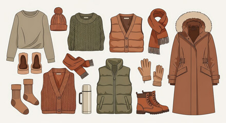 Clothing collection for autumn and winter in warm earthy tones  