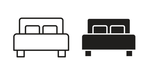 Bed icons in outline, flat style. Vector EPS