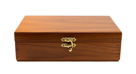 Elegant brown wooden keepsake box with a vintage brass clasp for storing cherished treasures and secret memories, isolated on a white background