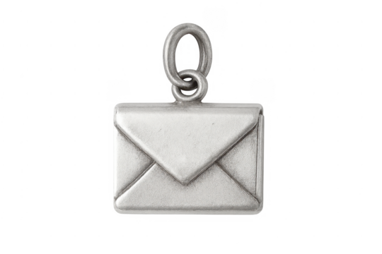 Silver envelope charm representing communication and love letter