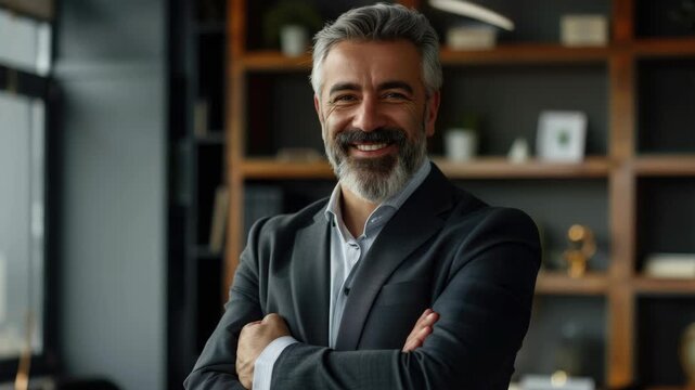 Smiling man wearing suit with hands crossed over his chest.