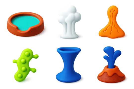 Set of six different colored plastic figurines