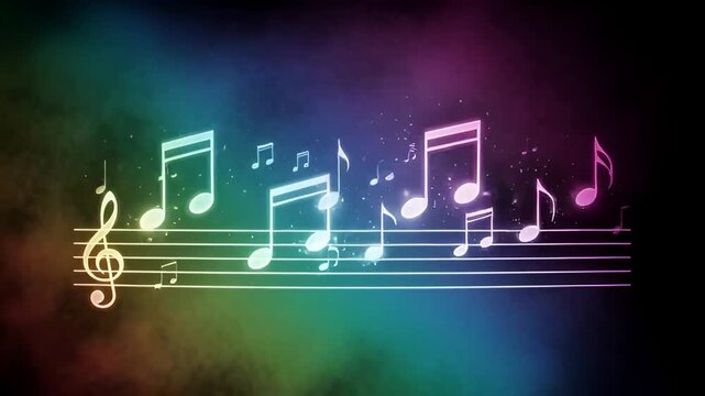Energetic music notes dance with vibrant colors, creating a dynamic backdrop for creative projects or musical promotions, perfect for capturing the rhythm and soul of sound