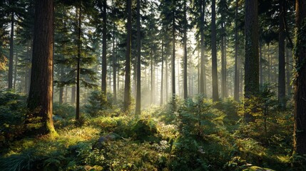 Fototapeta premium Harmony with Nature — Sun Rays in a Dense Forest