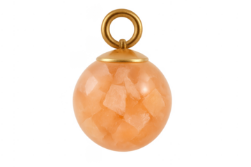Orange calcite gemstone sphere pendant with golden loop