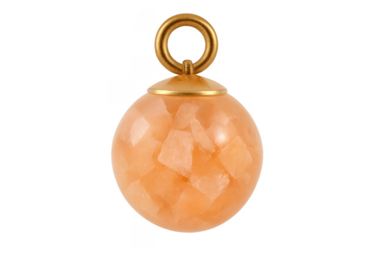 Orange calcite gemstone sphere pendant with golden loop