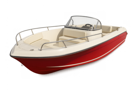 Red and white motorboat isolated on transparent background, offering recreational boating and water transport - Powered by Adobe
