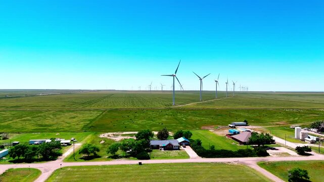 Aerial landscape of small rural desert town in summer historic US route 66 San Jon New Mexico NM