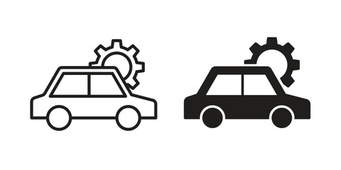 Car mechanic icons in outline, flat style. Vector EPS