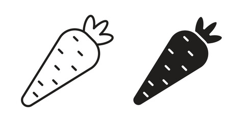 Carrot icons in outline, flat style. Vector EPS