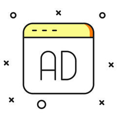 Filled outline Advertising icon isolated on white background. Concept of marketing and promotion process. Responsive ads. Social media advertising. Flat filled outline style with shadow. Vector
