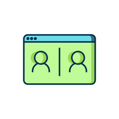 Filled outline Video chat conference icon isolated on white background. Online meeting work form home. Remote project management. Flat filled outline style with shadow. Vector