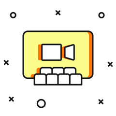 Filled outline Video chat conference icon isolated on white background. Online meeting work form home. Remote project management. Flat filled outline style with shadow. Vector