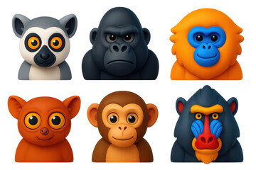 Fototapeta premium Group of cartoon animals with different faces, including a monkey, a gorilla