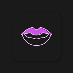 Filled outline Smiling lips icon isolated on black background. Smile symbol. Flat filled outline style with shadow. Vector