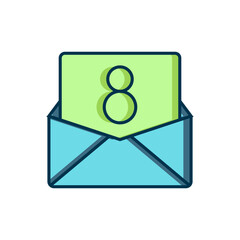 Filled outline Envelope with 8 March icon isolated on white background. Message love. Letter love and romance. International Happy Women Day. Flat filled outline style with shadow. Vector