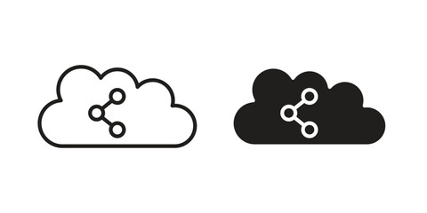 Cloud share icons in outline, flat style. Vector EPS