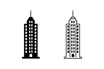 Obraz premium Skyscraper silhouette and outline icon set