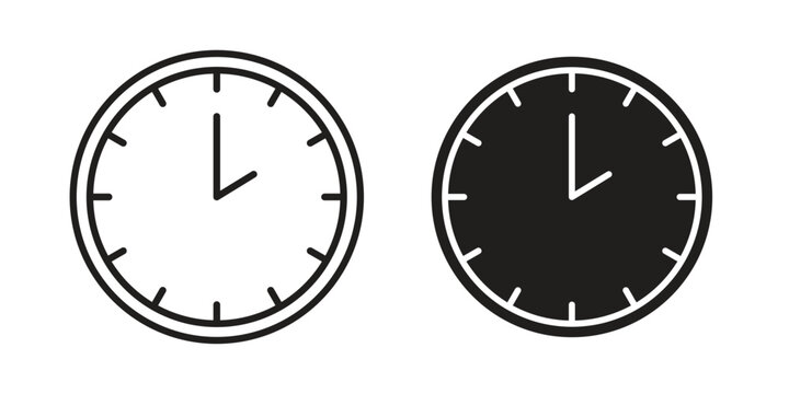 Clock two icons in outline, flat style. Vector EPS
